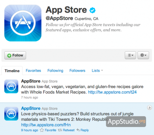 У App Store теперь есть Twitter аккаунт appstoretwitter 500x437