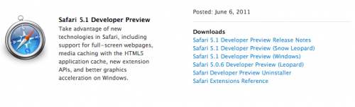 Safari 5.1 доступен пользователям Snow Leopard и Windows в Центре разработчиков Apple s51 500x151