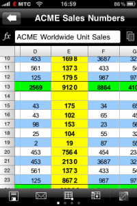 Внешний вид мобильного Excel