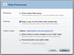 Настройки iDisk в веб-интерфейсе