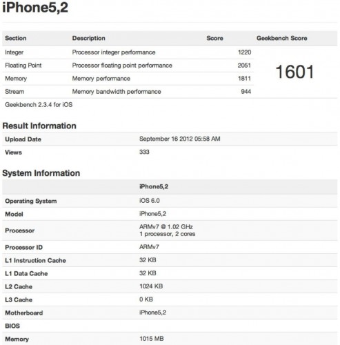 Тесты производительности iPhone 5 в Geekbench