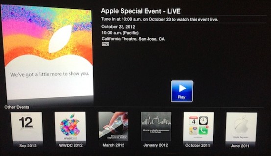 Краткая информация о презентации iPad mini в меню Apple TV