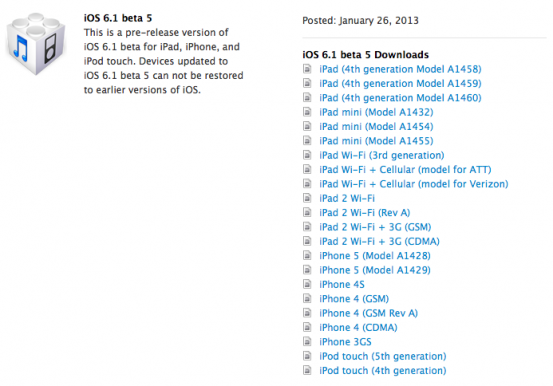 iOS 6.1 beta 5