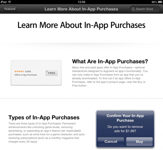 Секция с описанием механизма In-App Purchase