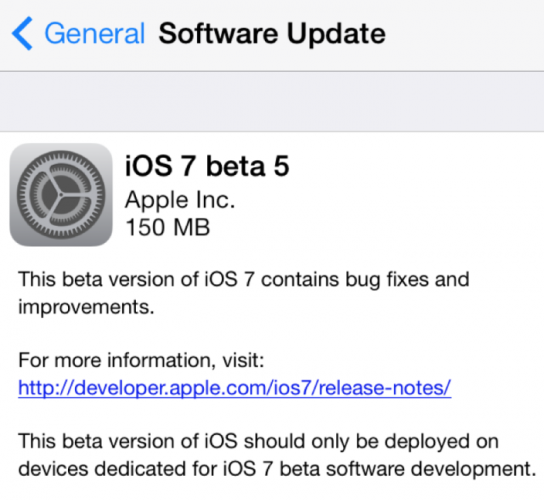 Вышла iOS 7 beta  5