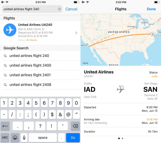 Отслеживание авиарейсов через Safari в iOS 11